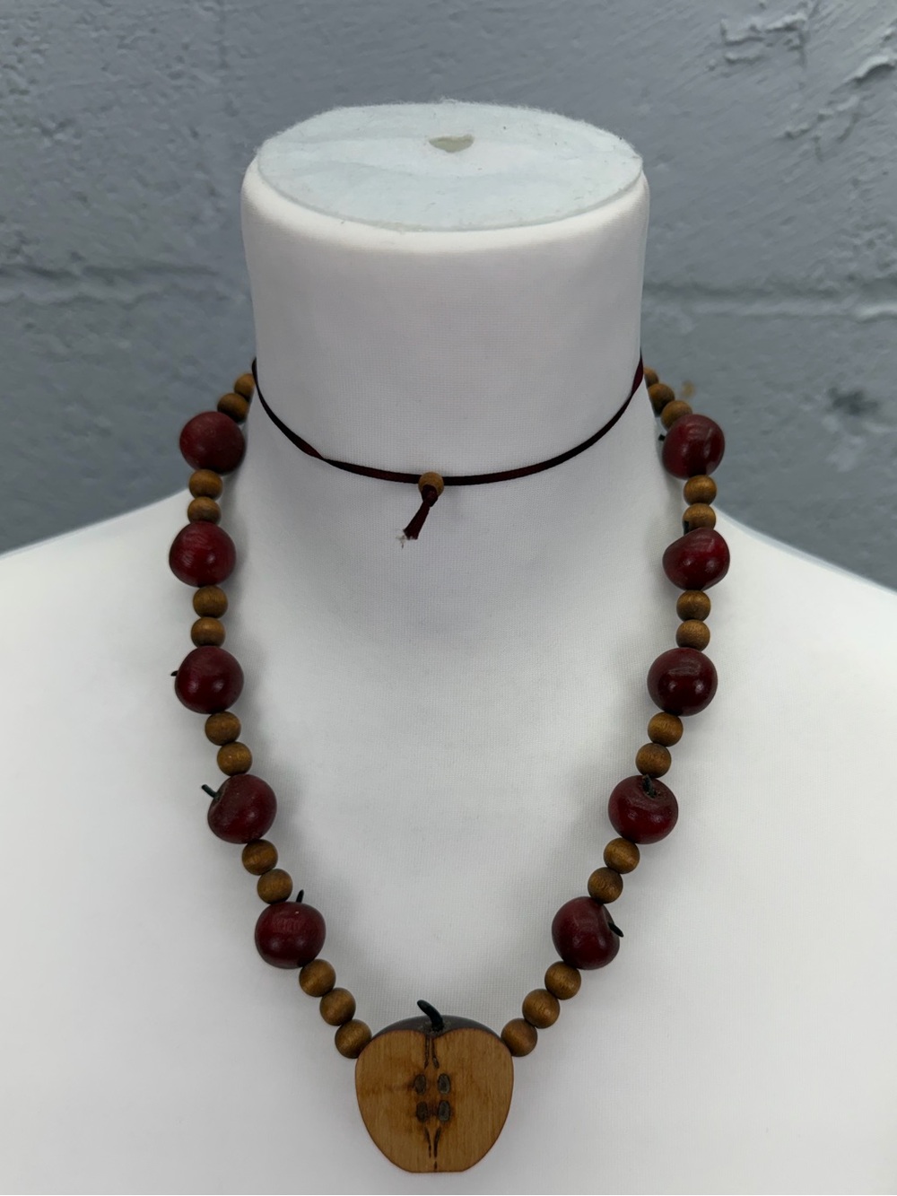 Vintage Wooden Apple Bead Necklace